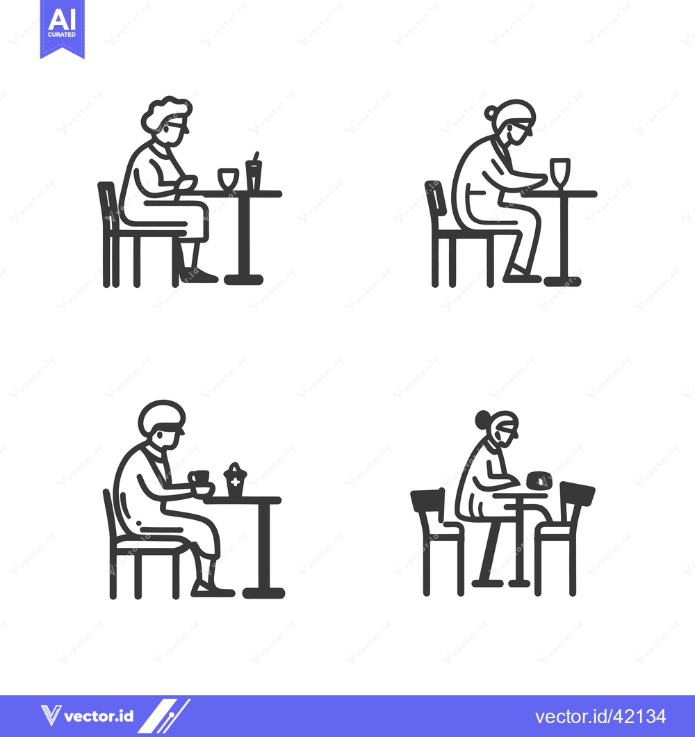 Premium Vector of Four Line Drawings of Elderly People Sitting at Tables