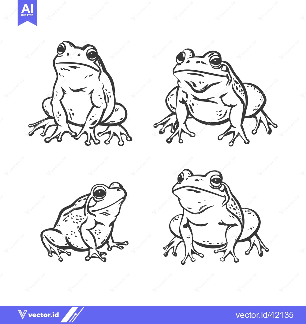 Premium Vector dari Four Line Drawings of Frogs in Different Poses