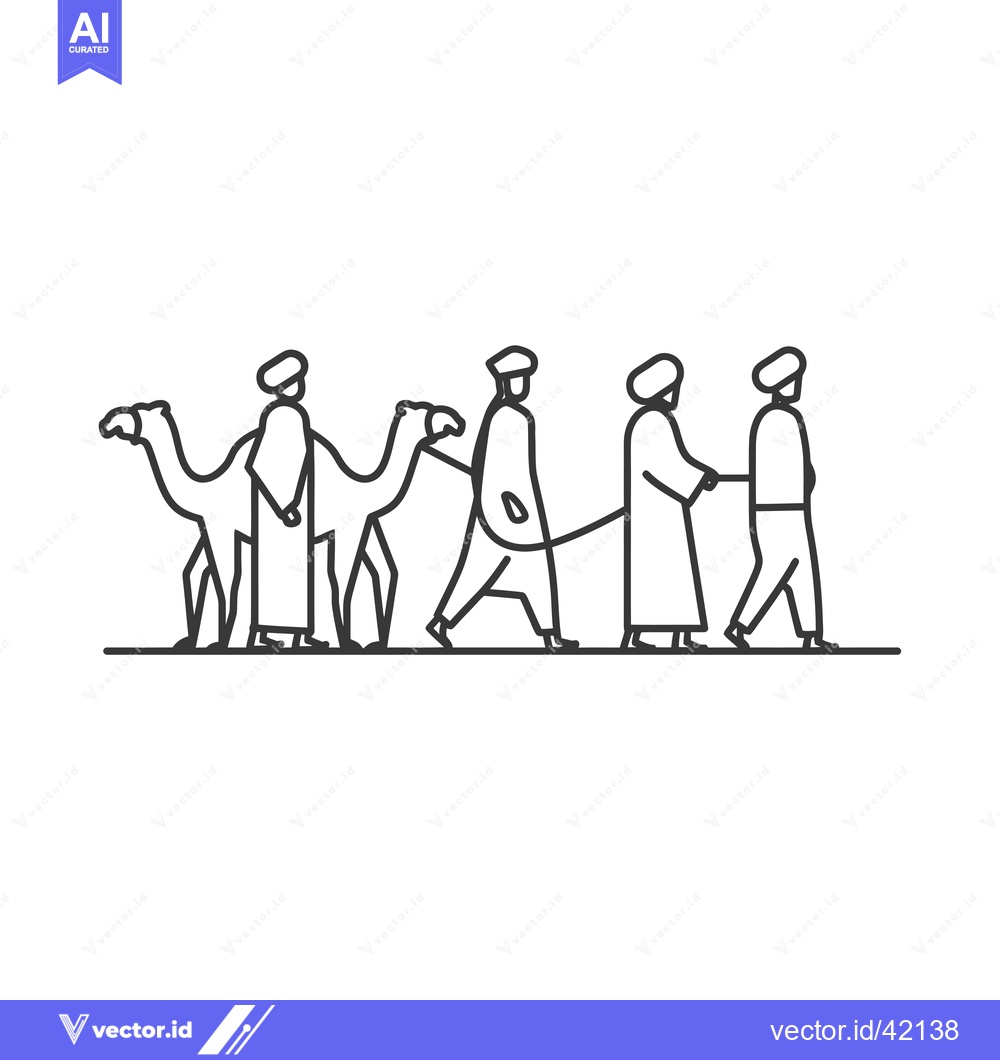Premium Vector dari Four Men Leading Camels in a Line