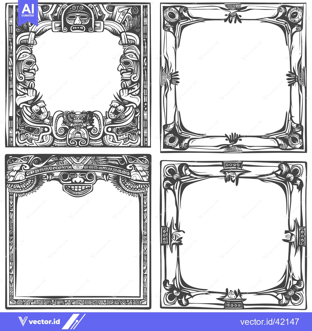 Premium Vector of Four Ornate Frames with Aztec-Inspired Designs