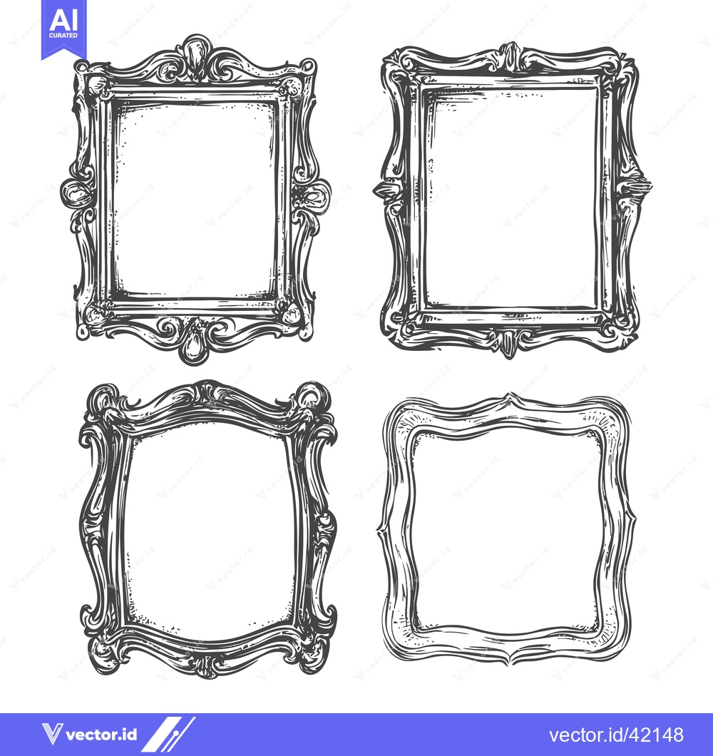 Premium Vector dari Four Ornate Hand-Drawn Picture Frames