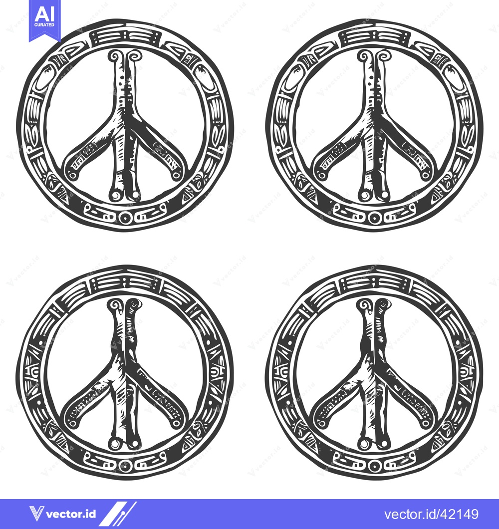 Premium Vector dari Four Ornate Peace Signs with Detailed Borders