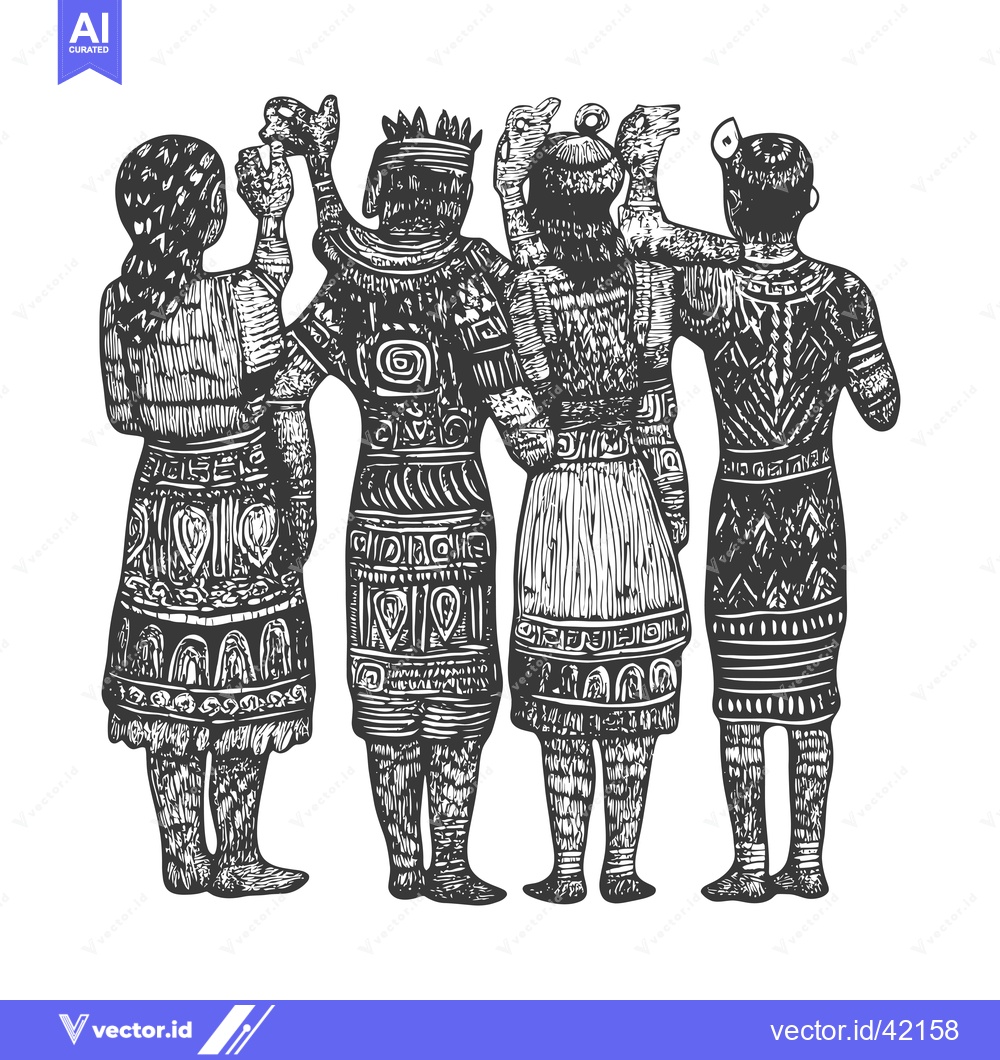 Premium Vector of Four People in Traditional Clothing Standing Together