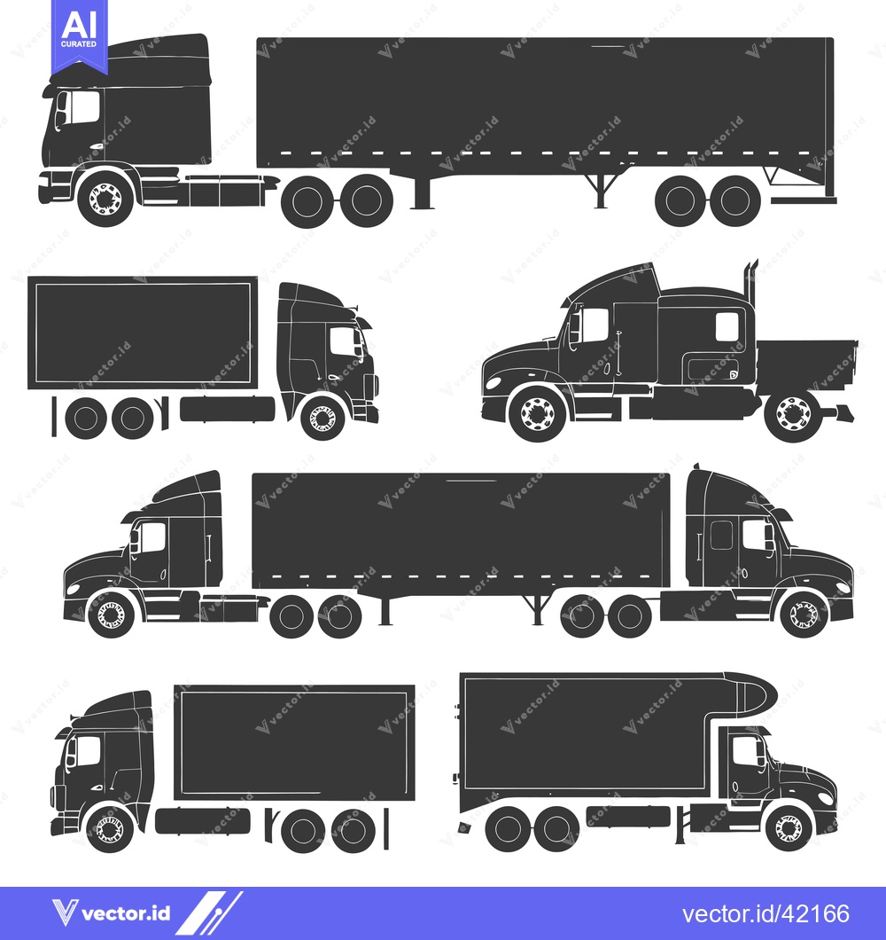 Premium Vector of Four Silhouette Images of Semi-Trailers and Trucks