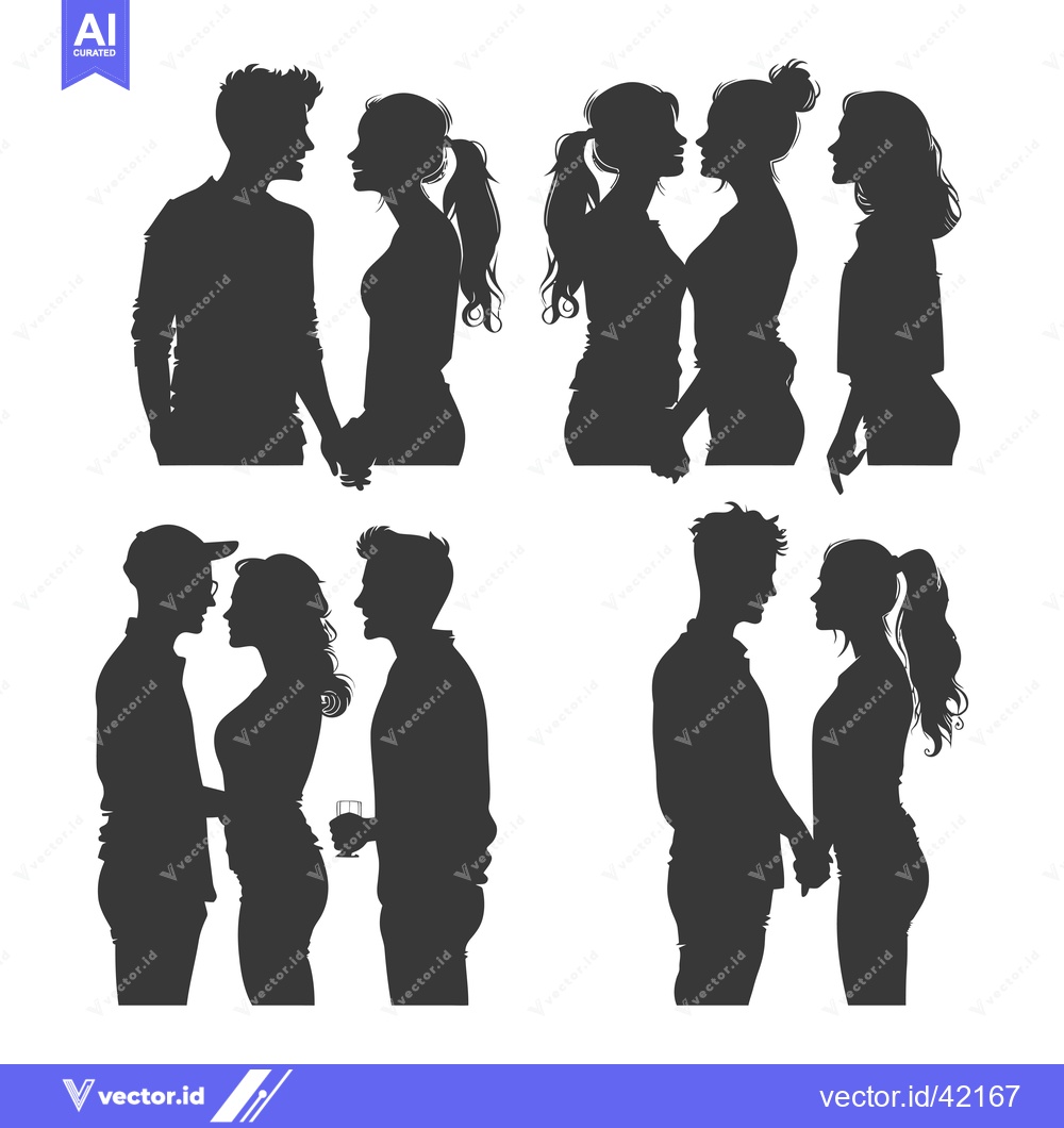 Premium Vector dari Four Silhouette Pairs of Young Couples in Romantic Poses