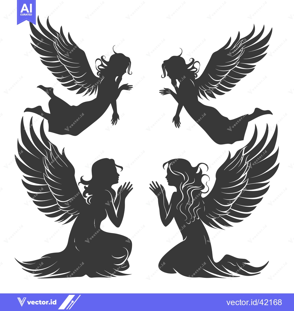 Premium Vector dari Four Silhouettes of Angels with Wings