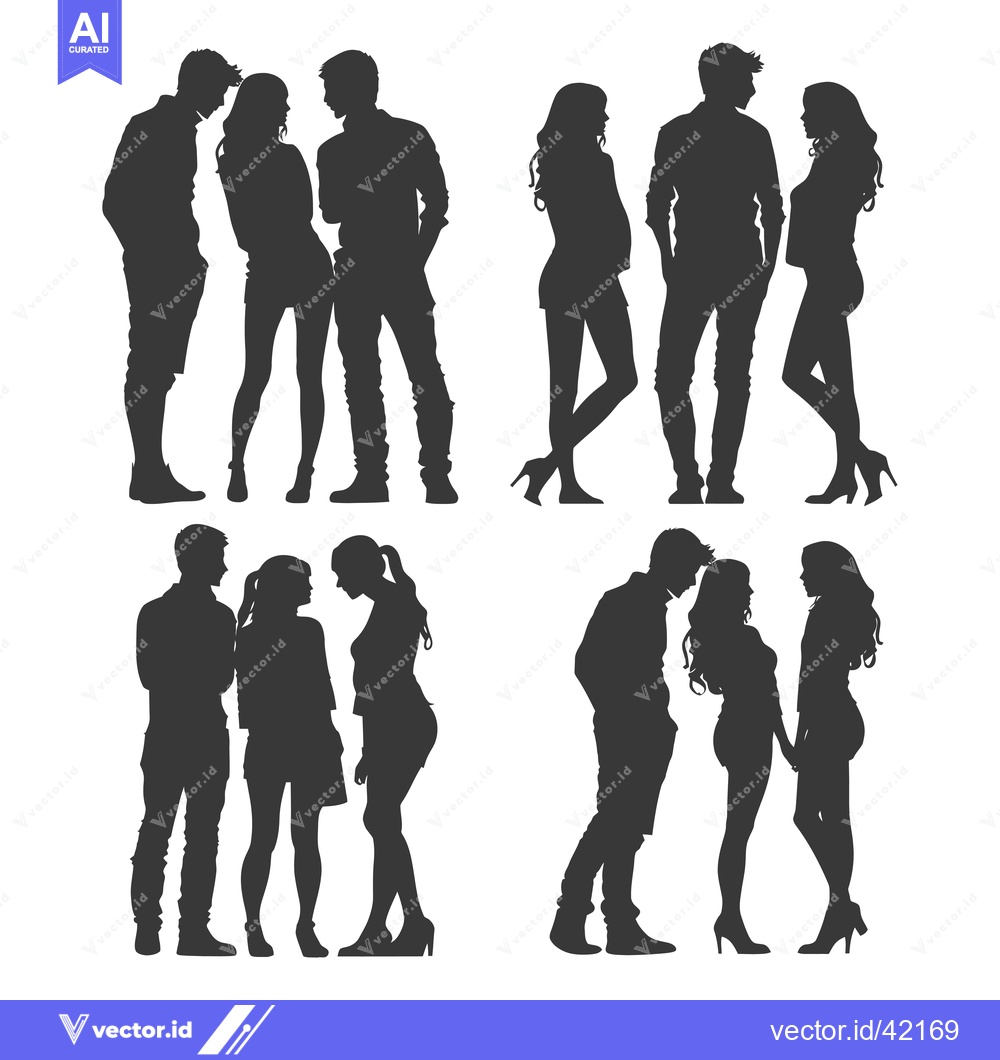 Premium Vector of Four Silhouettes of Couples in Conversation