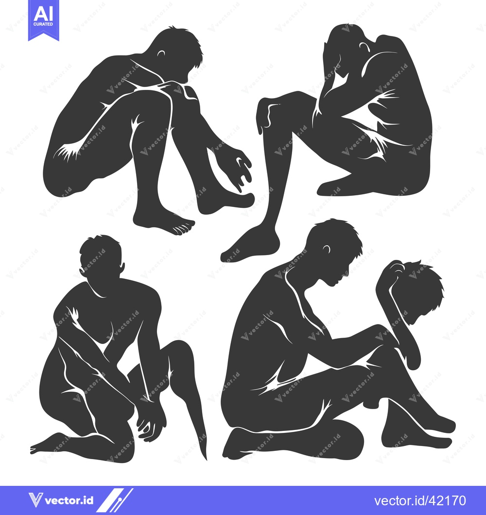 Premium Vector dari Four Silhouettes of Men Sitting with Heads Down in Despair