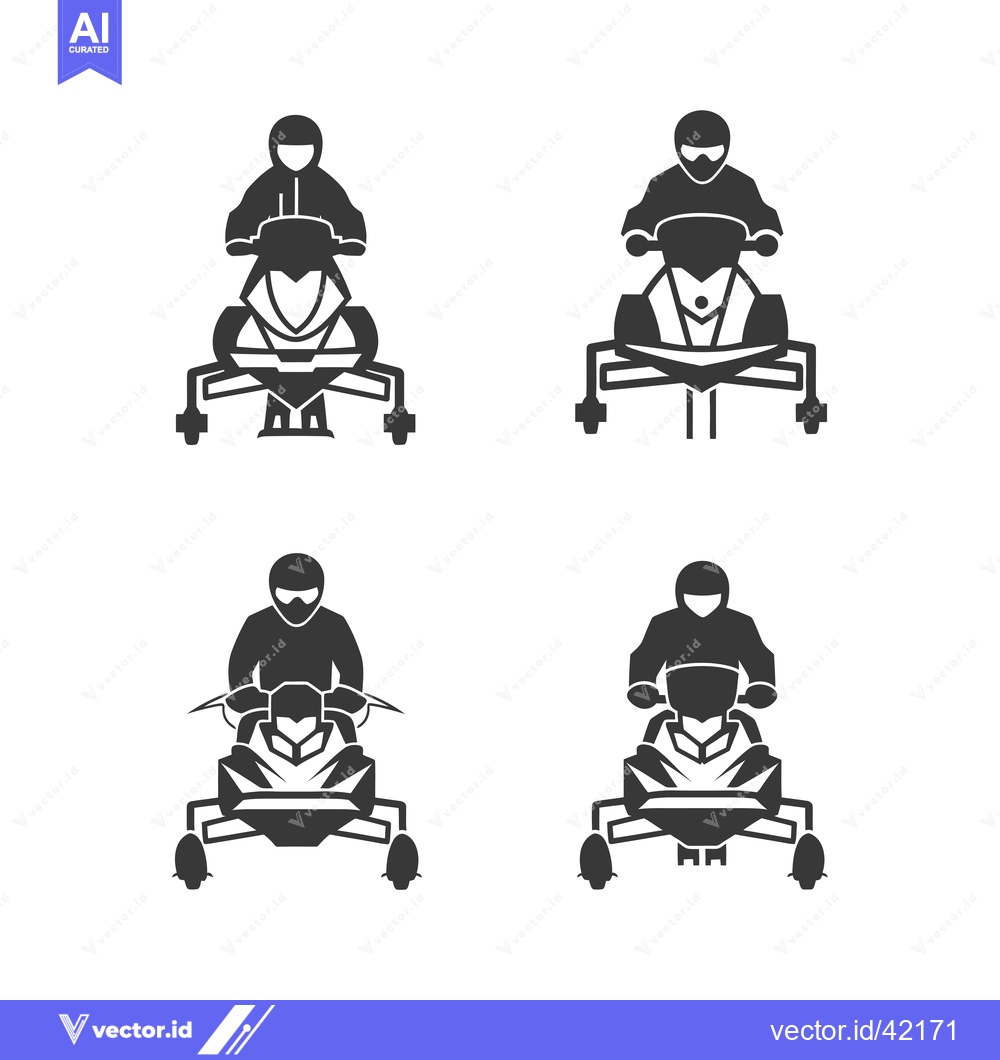 Premium Vector of Four Silhouettes of Snowmobilers in Action
