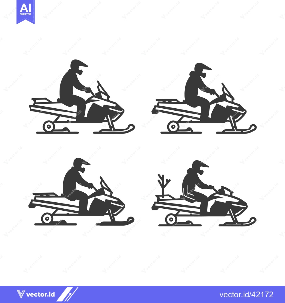 Premium Vector of Four Silhouettes of Snowmobilers Riding on Snow