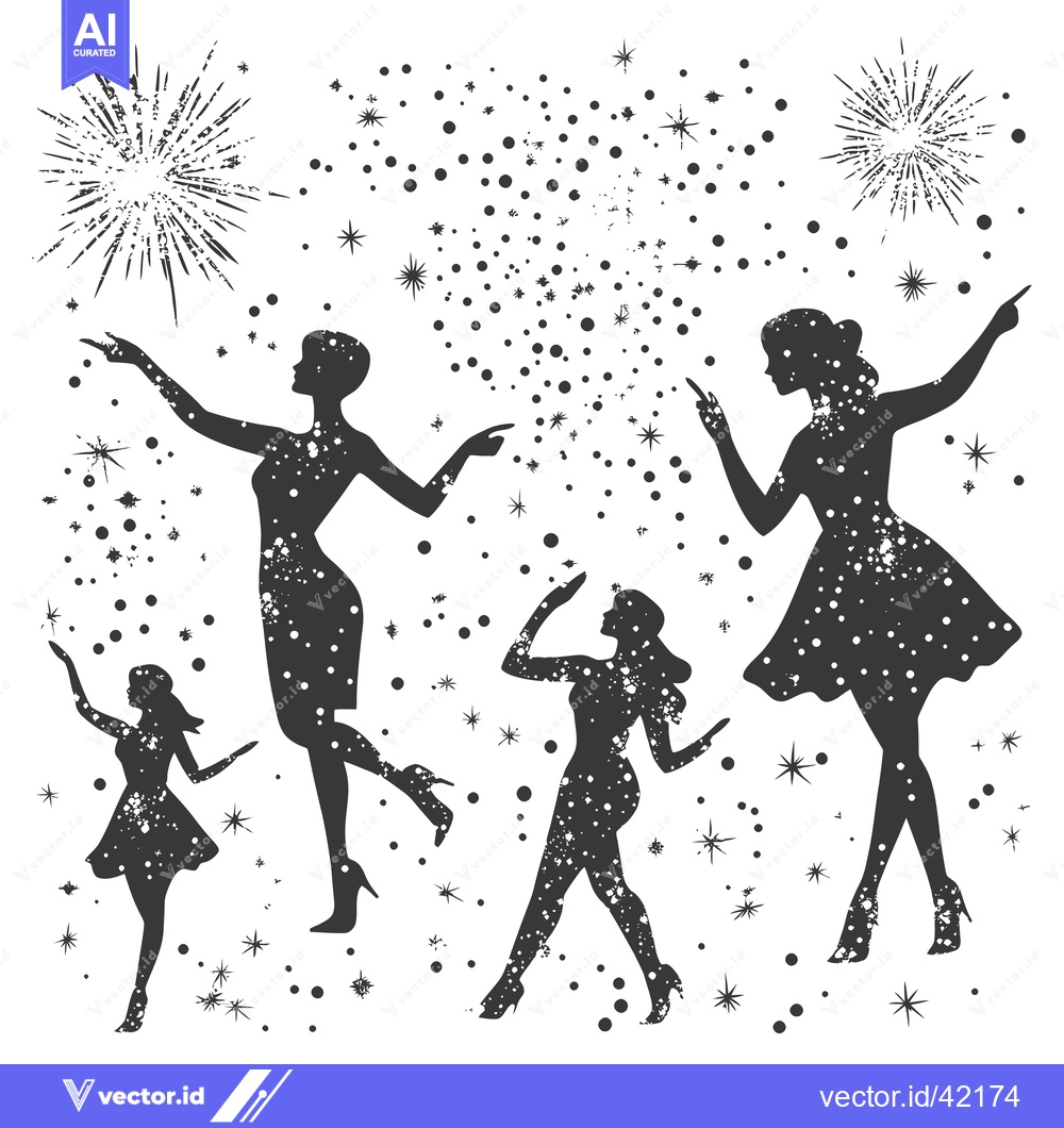 Premium Vector of Four Silhouettes of Women with Sparkles and Fireworks