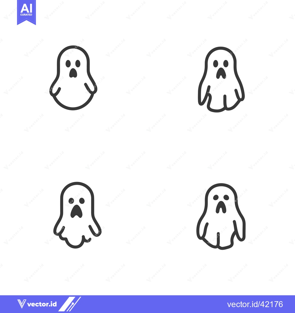 Premium Vector dari Four Simple Line Drawings of Ghosts