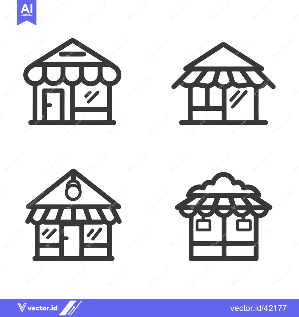 Premium Vector of Four Simple Line Drawings of Storefront Buildings