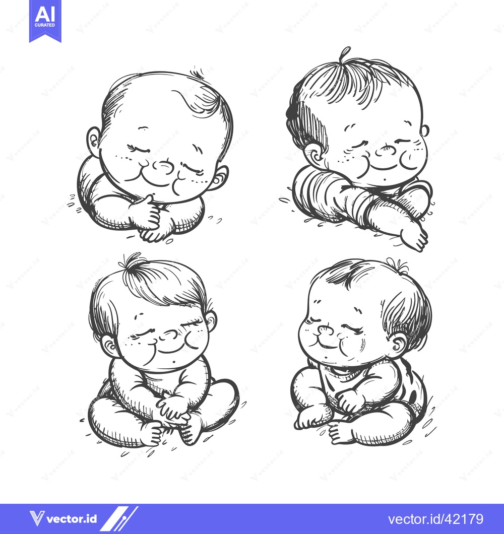 Premium Vector dari Four Sketches of Adorable Smiling Babies in Different Poses