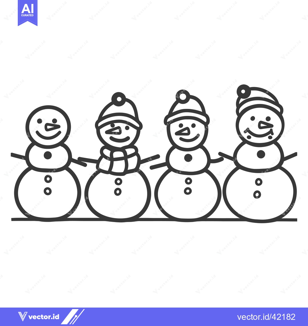 Premium Vector dari Four Smiling Snowmen Standing in a Row