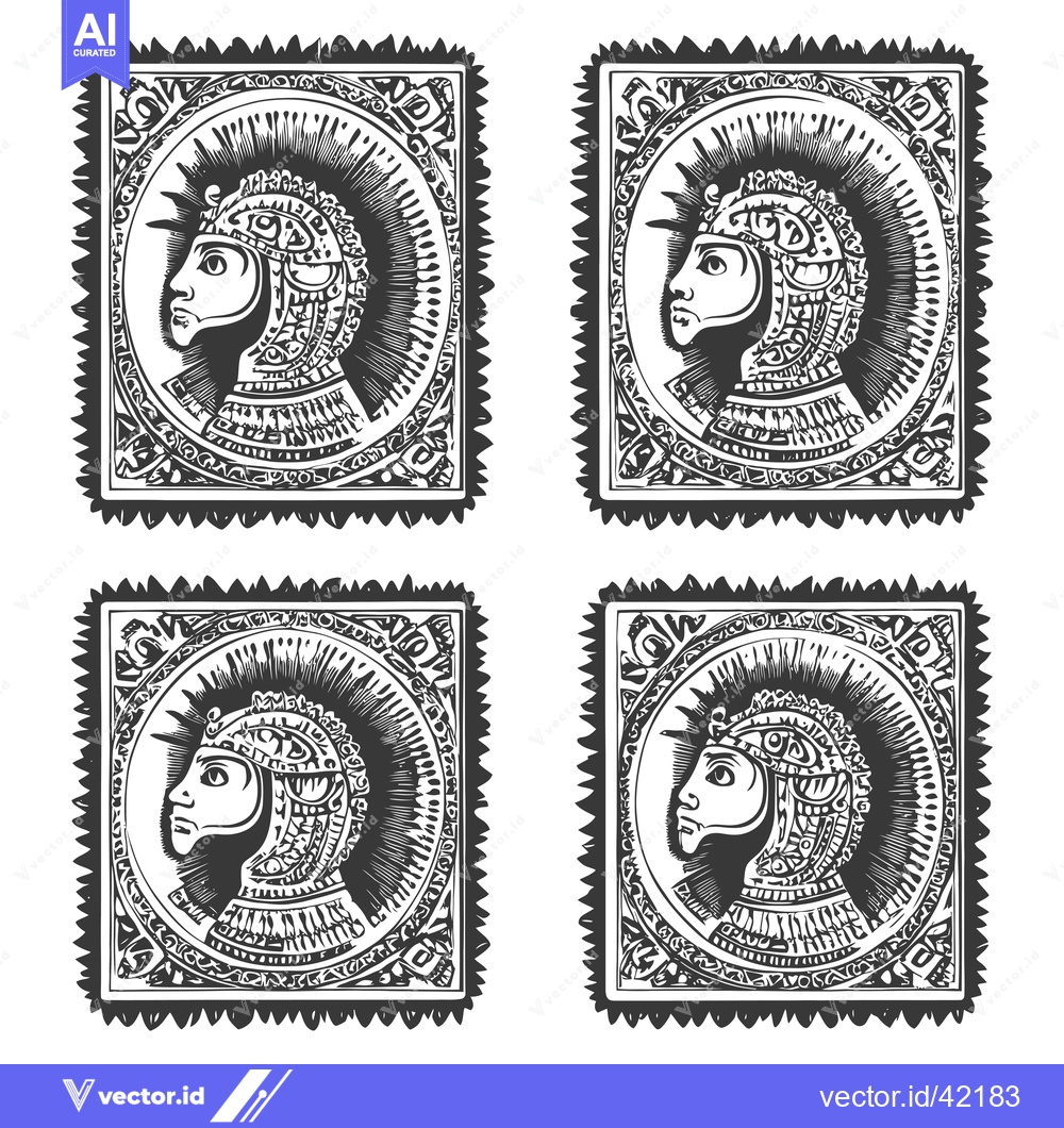 Premium Vector dari Four Stamp-Like Images of a Profile of a Person in a Helmet with Ornam