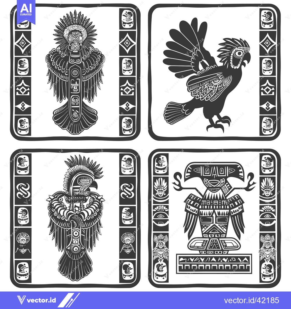 Premium Vector of Four Stylized Black and White Animal Figures with Geometric Borders