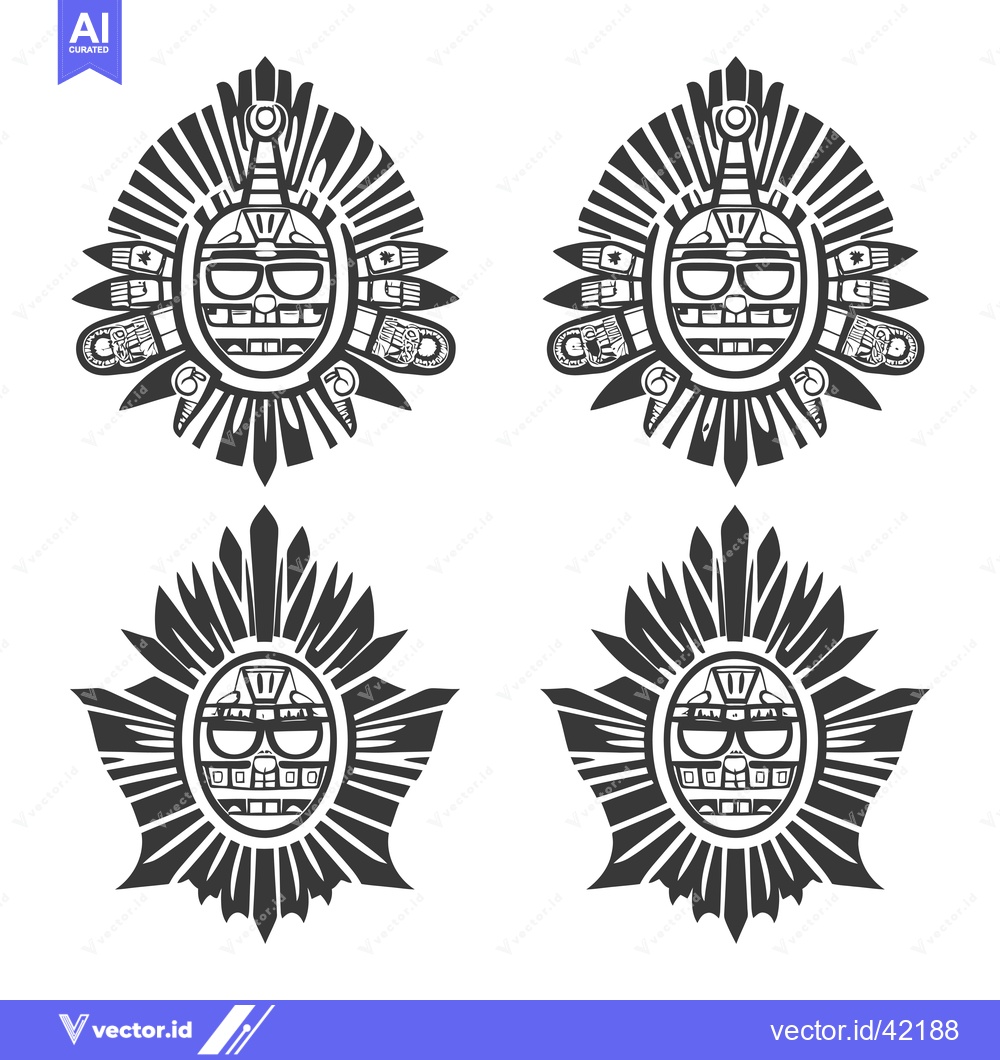 Premium Vector dari Four Stylized Black and White Sun Masks with Geometric Details
