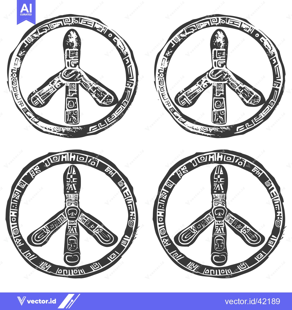 Premium Vector dari Four stylized peace signs with intricate circular borders