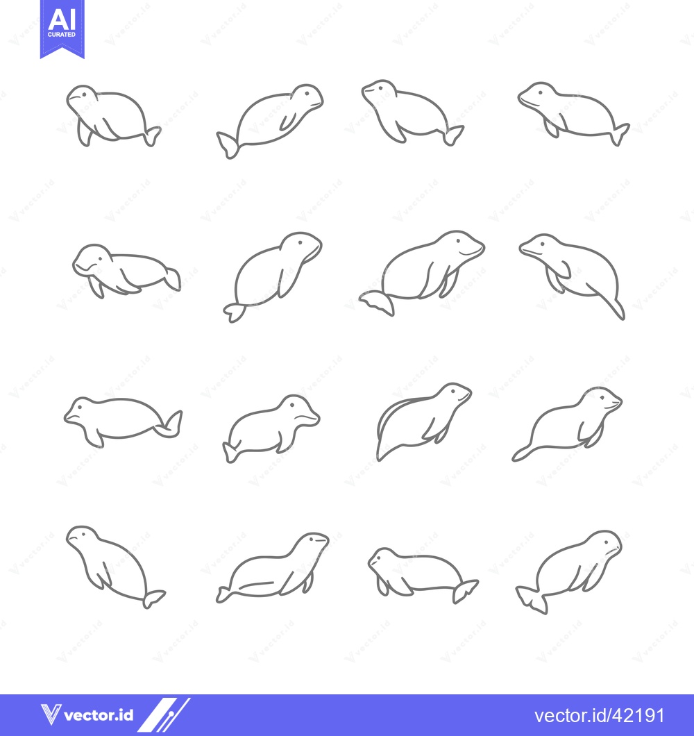 Premium Vector dari Fourteen Gray Outline Drawings of Harbor Seals in Various Poses