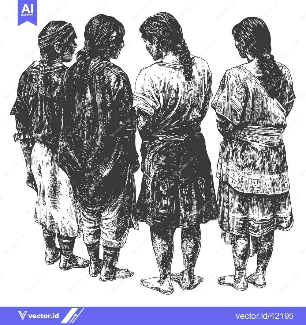 Premium Vector dari Four Women in Traditional Clothing Standing Together