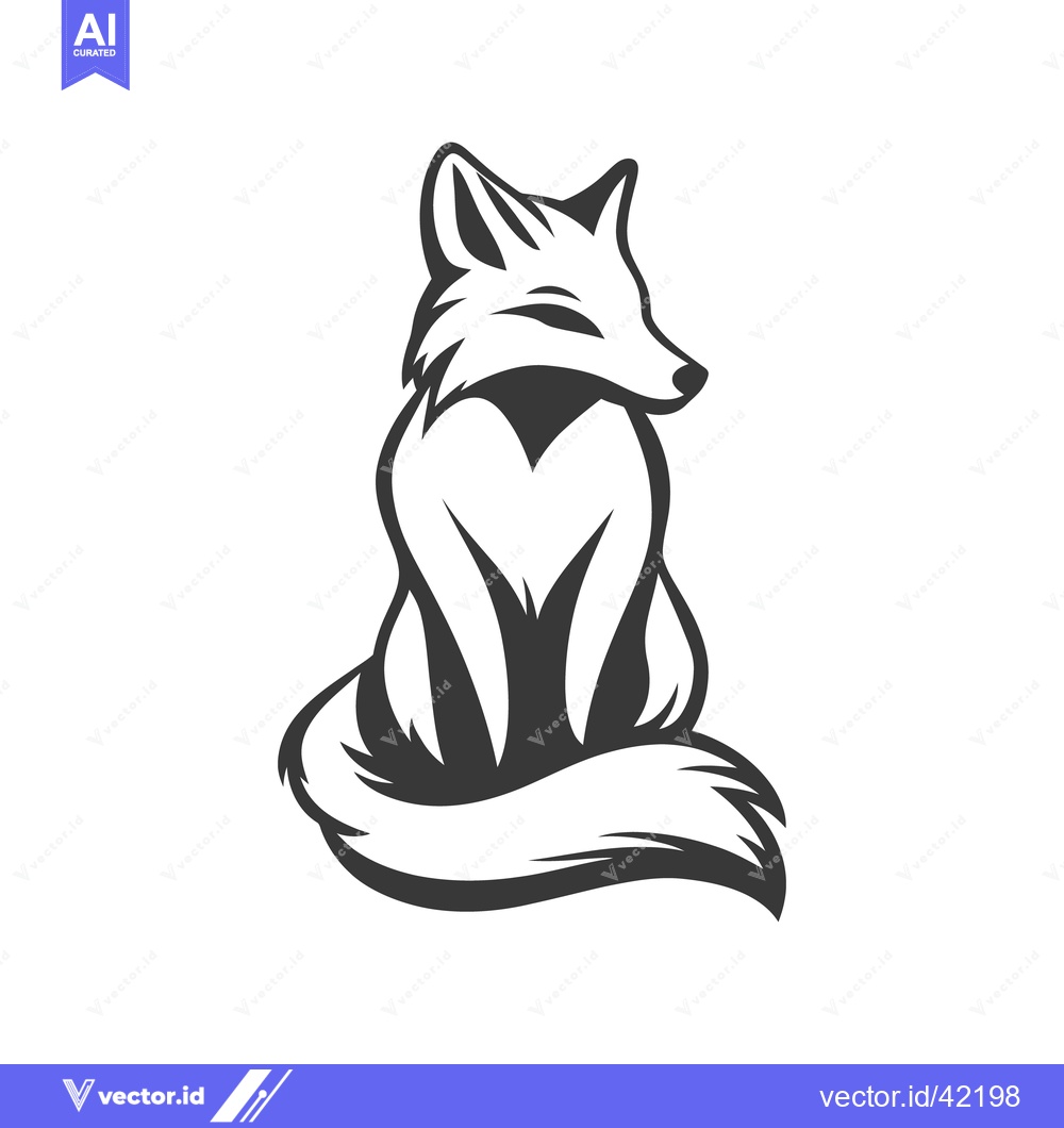 Premium Vector dari A stylized sitting fox illustration with minimal black and white desig
