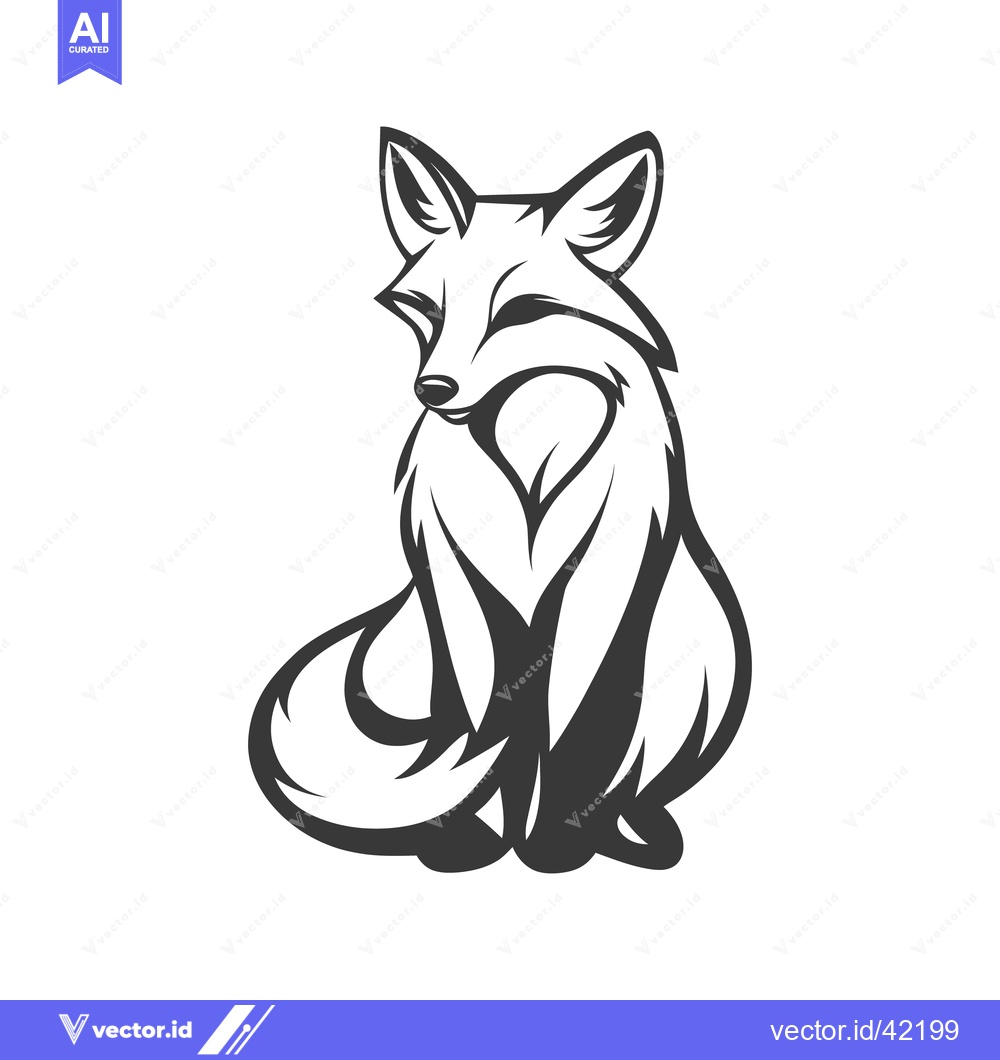 Premium Vector dari A stylized monochrome image of a sitting fox