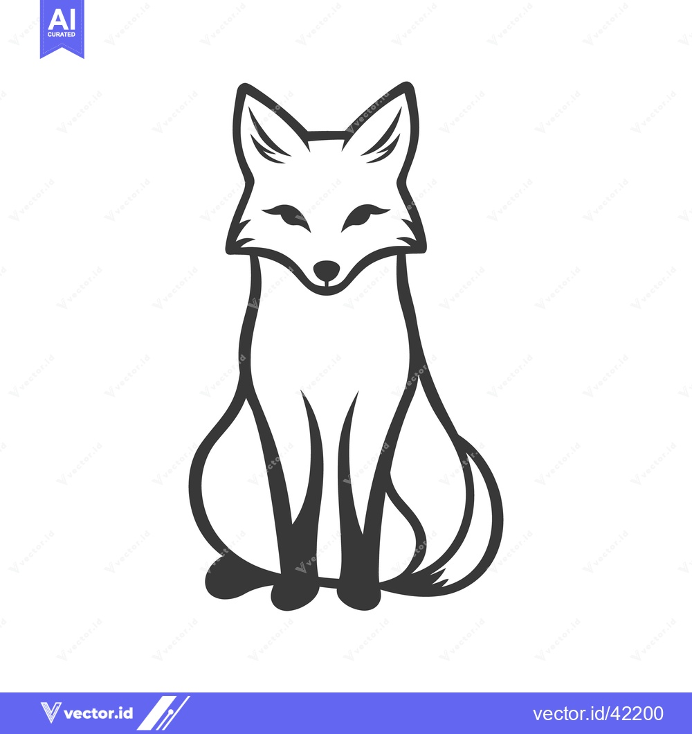 Premium Vector of A stylized illustration depicting a seated fox in black and white