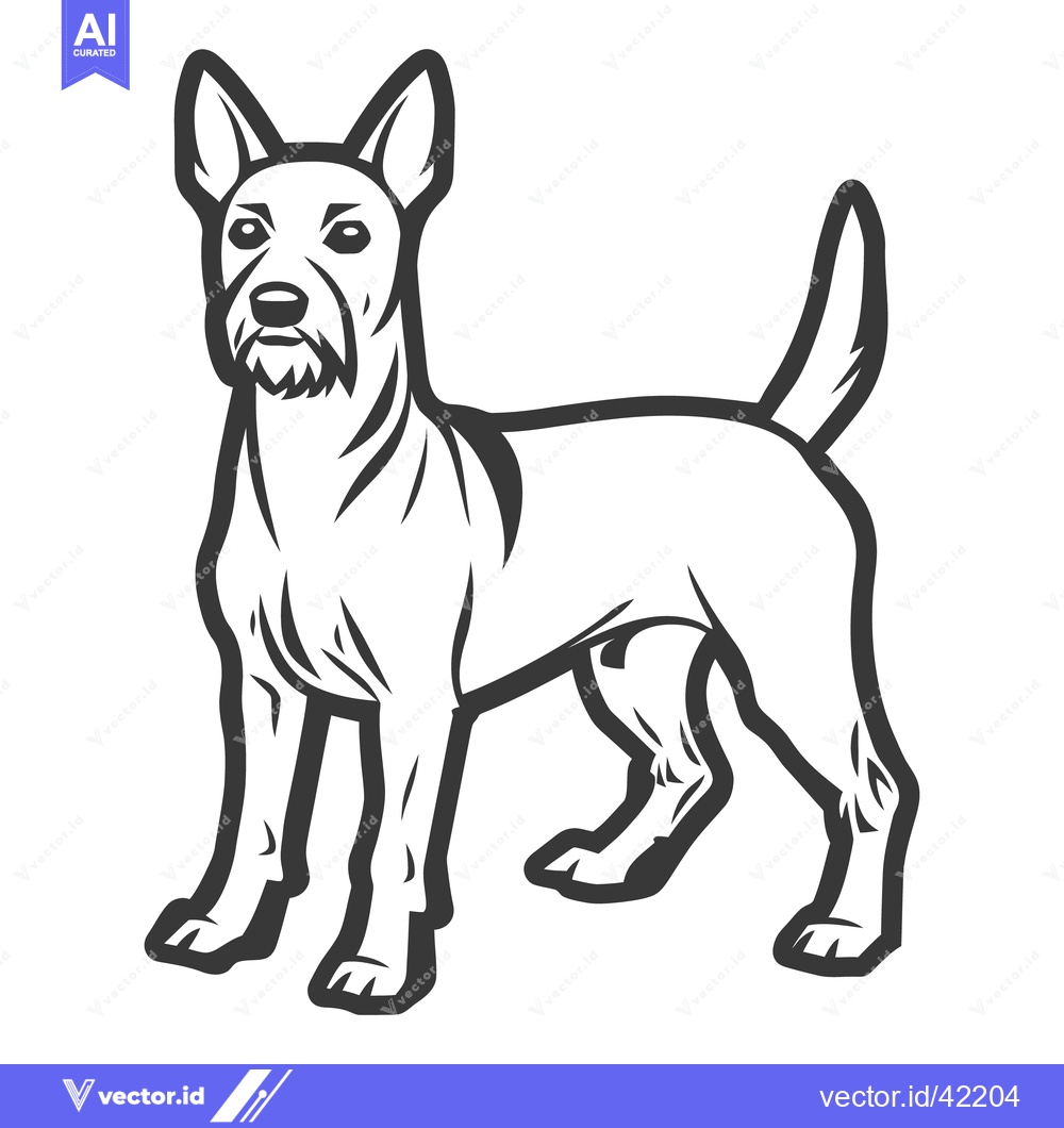 Premium Vector of Black and white line art depicting a standing dog illustration