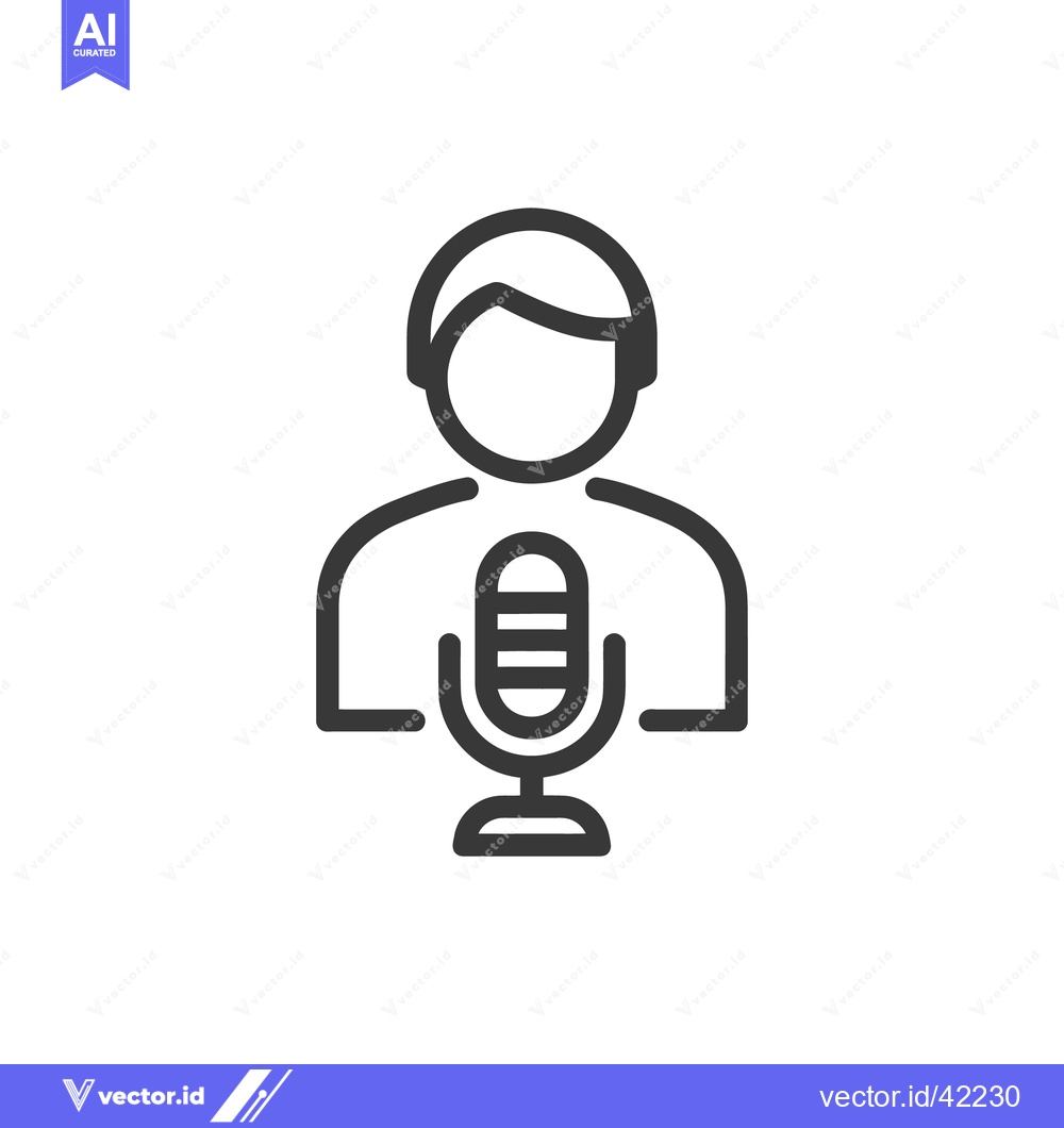Premium Vector of Podcast Host Icon: Minimalist Line Art of Person with Microphone