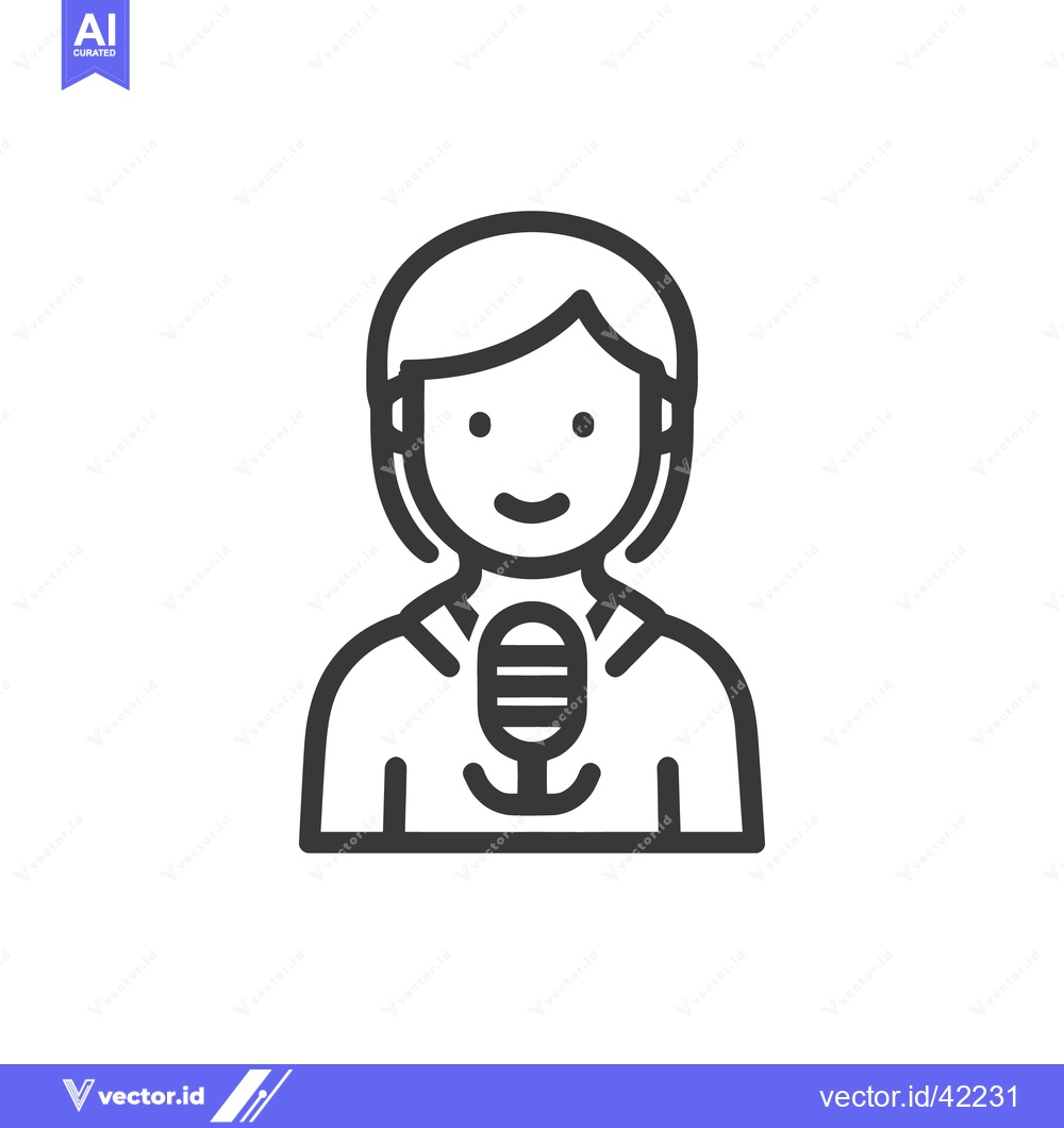 Premium Vector dari Podcast Host Icon: Minimalist Line Art of Interviewer with Microphone