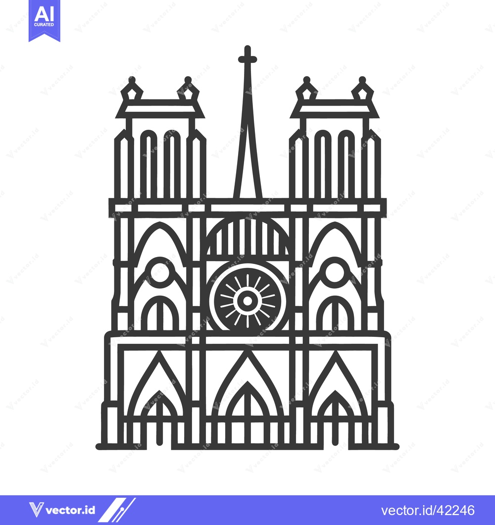 Premium Vector of A symmetrical black and white line drawing of a cathedral facade