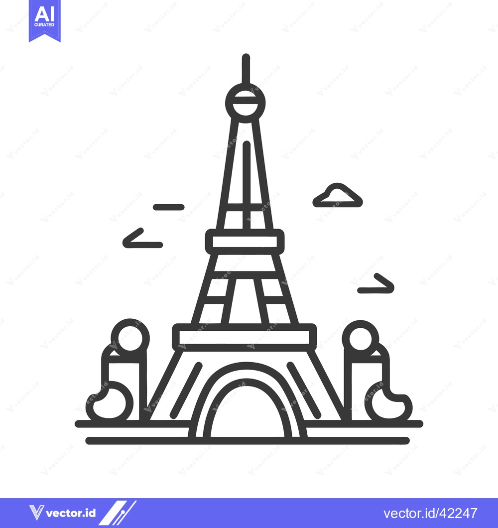 Premium Vector dari Simple outline illustration of a tall tower and surroundings