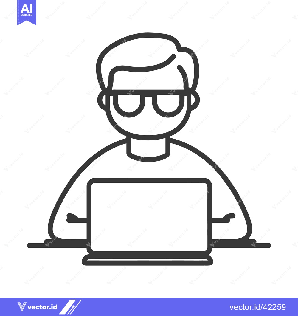 Premium Vector of A line drawing depicting a person working on a laptop computer