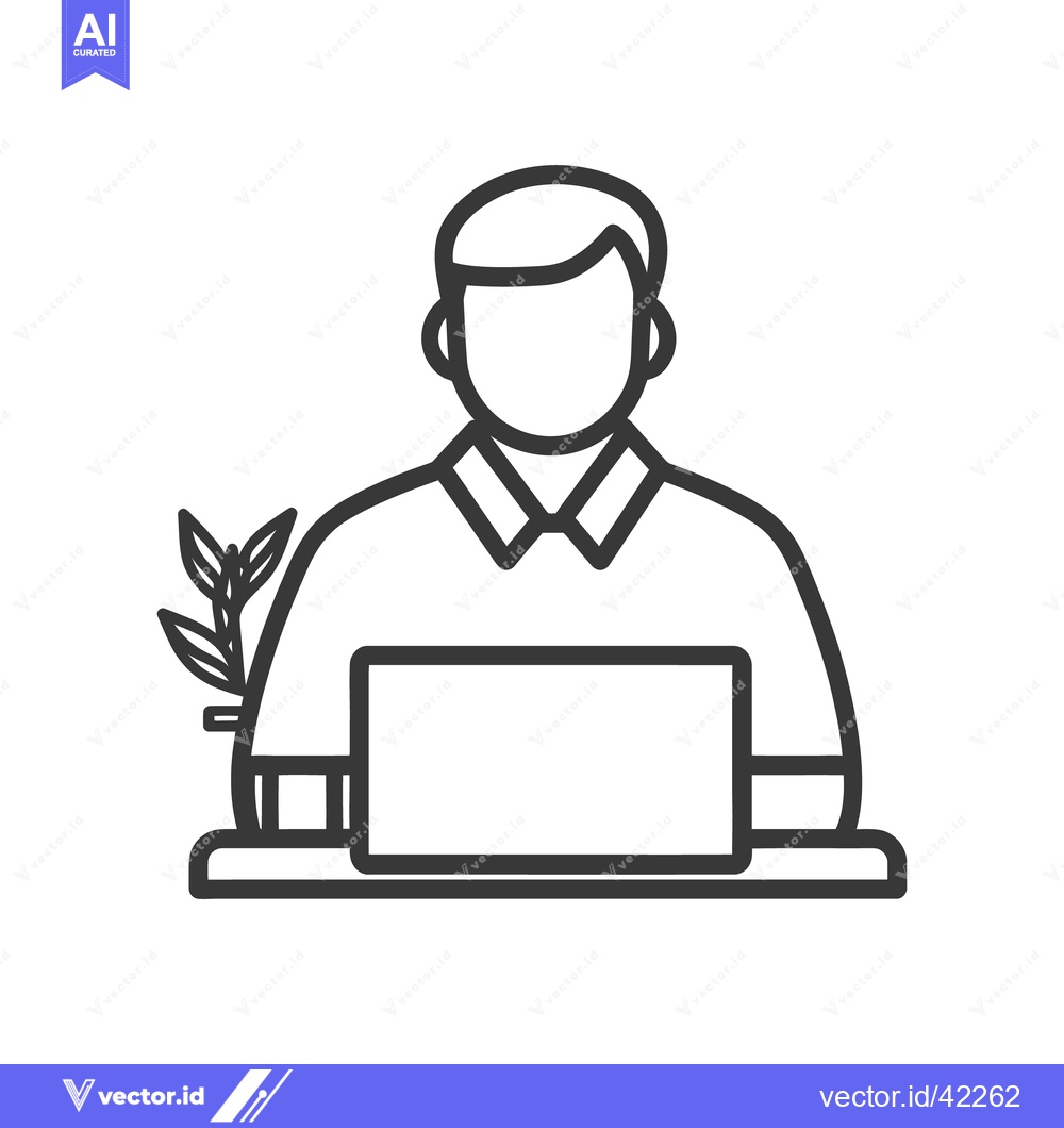 Premium Vector of Simple outline depiction of a person working with a laptop