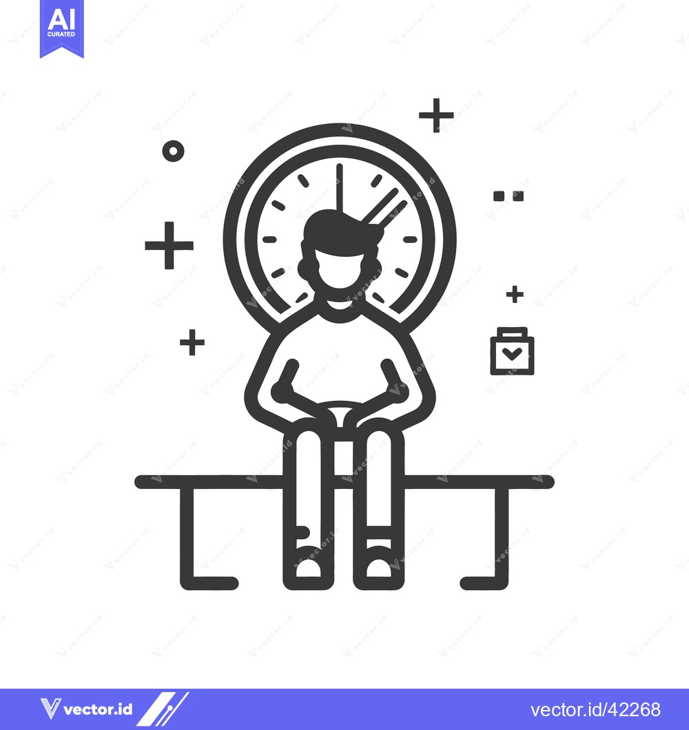 Premium Vector dari A person sitting on a bench with a large clock behind them