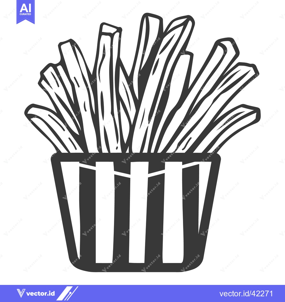Premium Vector of A black and white illustration of french fries in a container