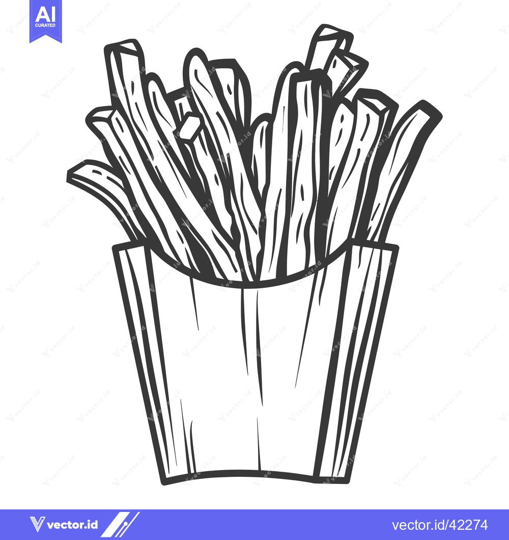Premium Vector of A black and white illustration of french fries in a container