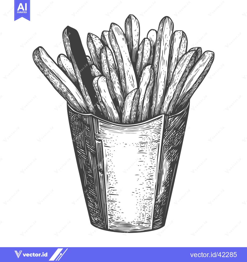 Premium Vector of A paper cup overflowing with delicious french fries