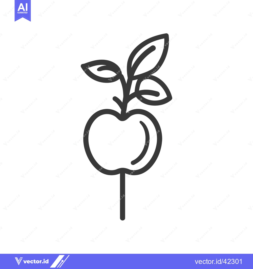 Premium Vector of A line art drawing of a fruit with leaves on it