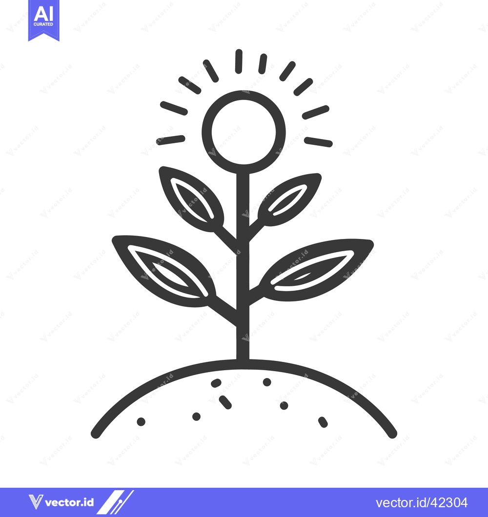 Premium Vector of A simple drawing of a plant with radiant sunshine above