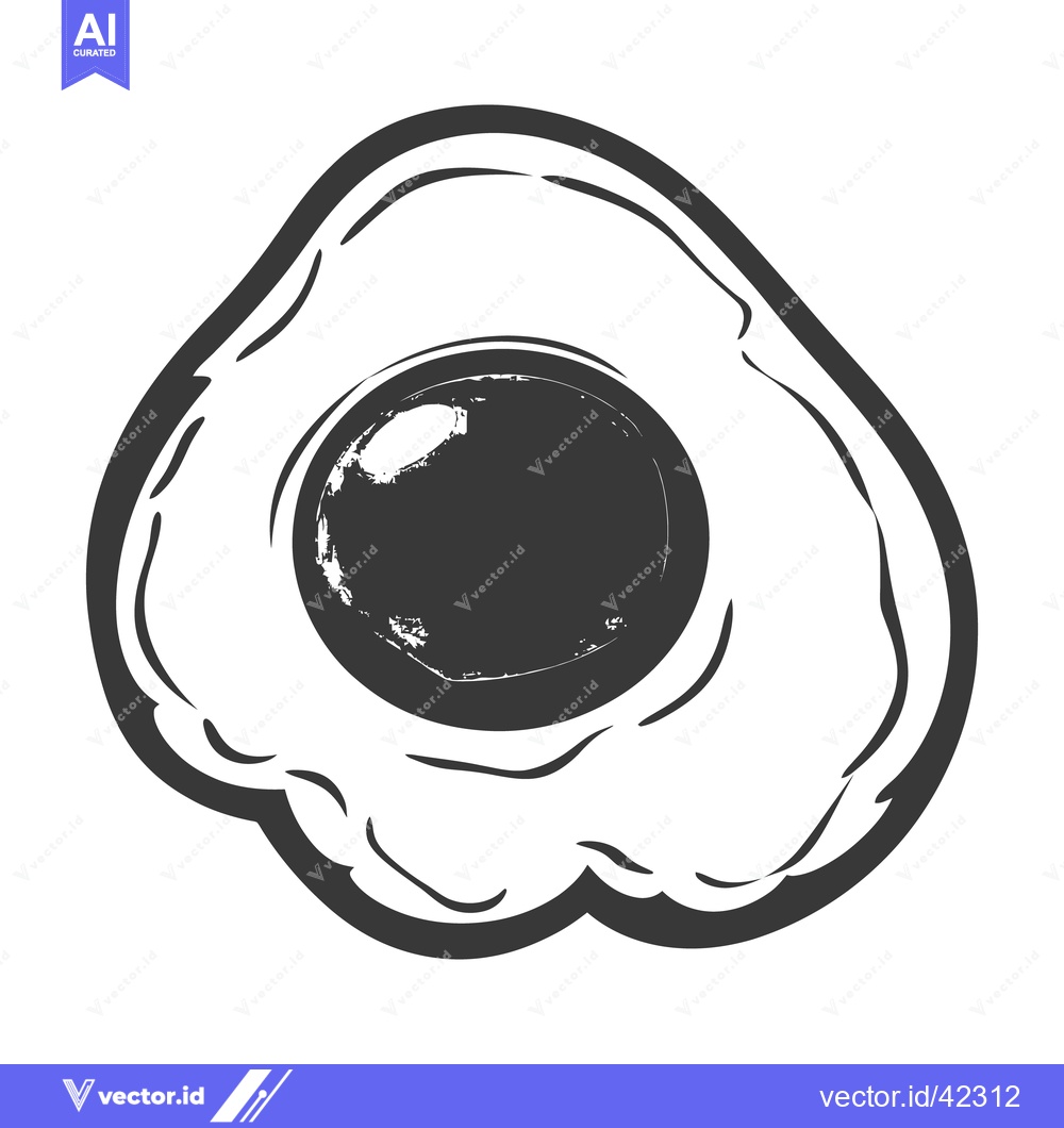 Premium Vector dari Monochrome illustration depicting a single fried egg ready for breakfa
