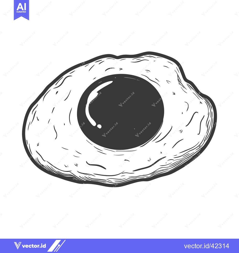 Premium Vector of A single fried egg rendered in an artistic black and white style