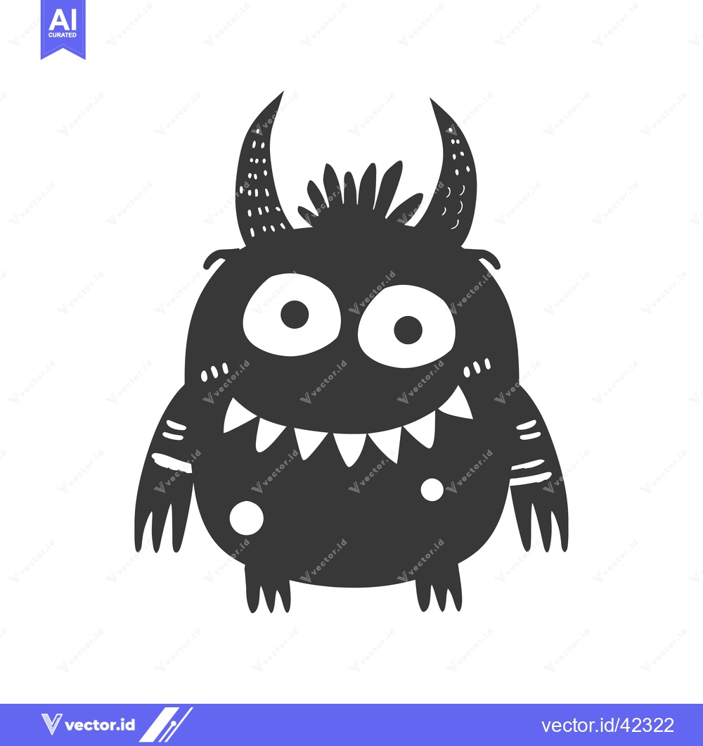 Premium Vector of Friendly Black Monster with Horns and Large Eyes
