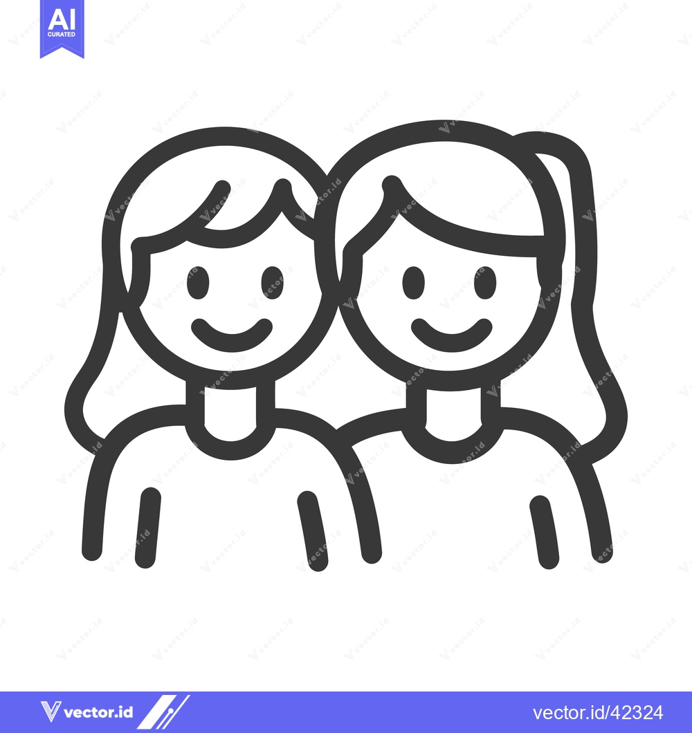 Premium Vector dari Two smiling women illustrated side by side with black outlines