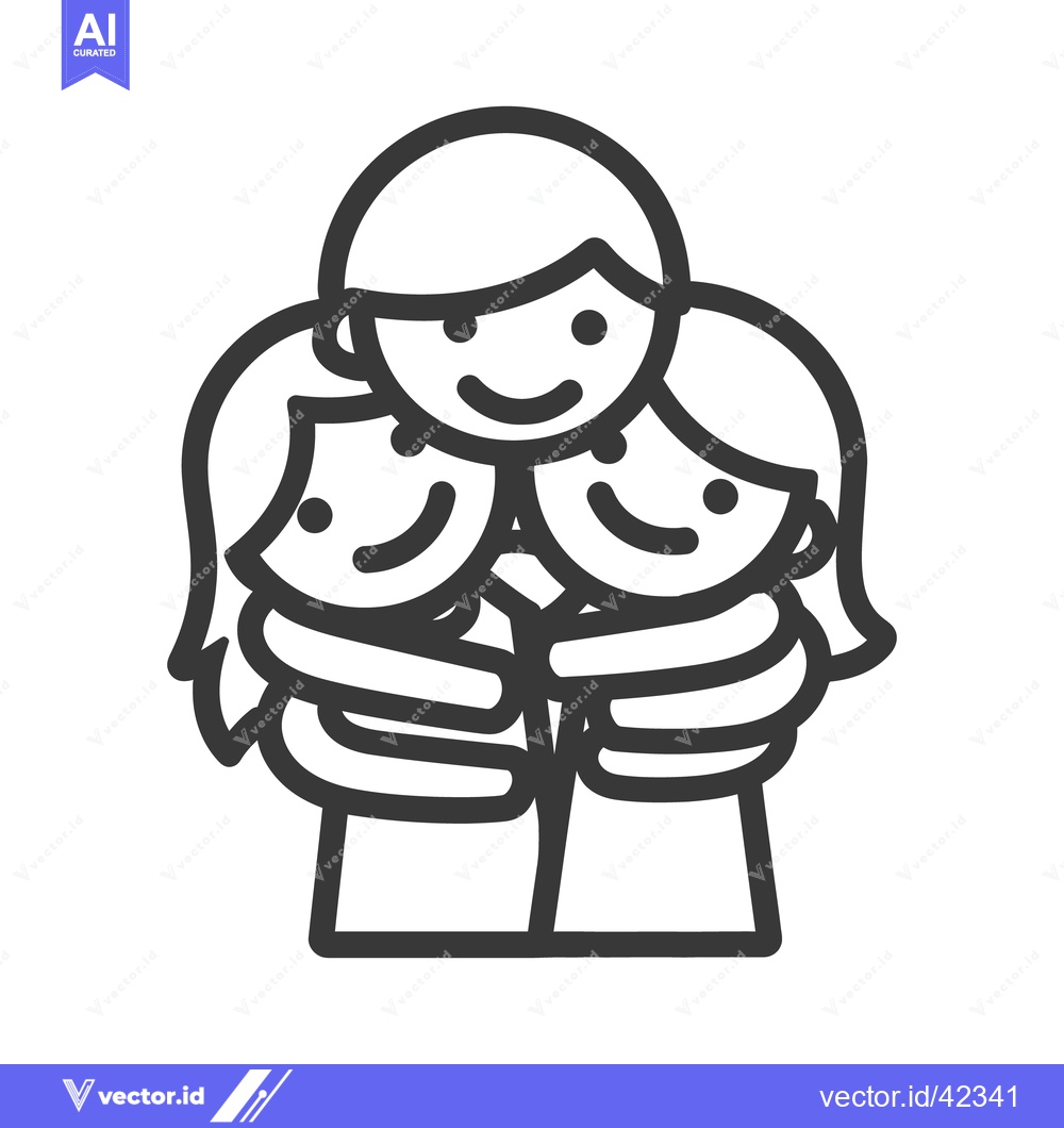 Premium Vector dari Three smiling cartoon figures embrace in loving and happy contact