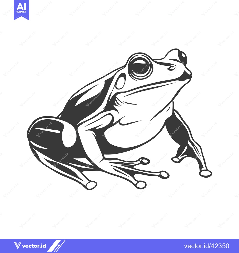 Premium Vector of A black and white illustration depicting a single frog resting still