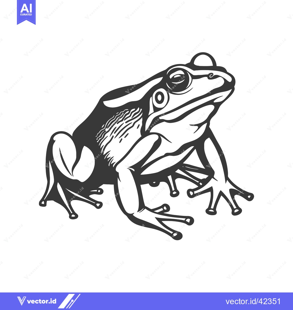 Premium Vector dari A stylized black and white depiction of a sitting amphibian frog