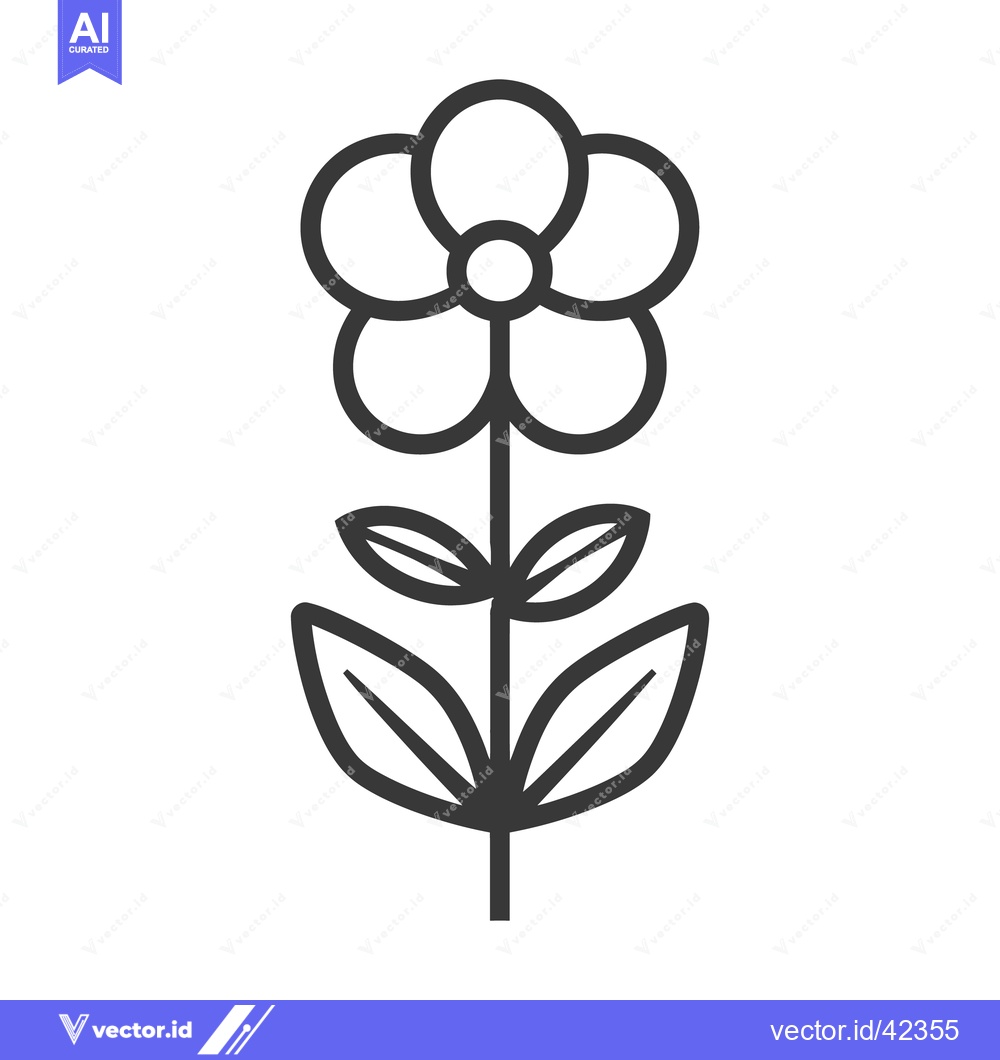Premium Vector dari A simple black outlined flower with leaves on a stem