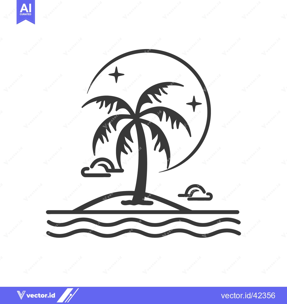 Premium Vector of A minimalist illustration depicts a palm tree on a small island